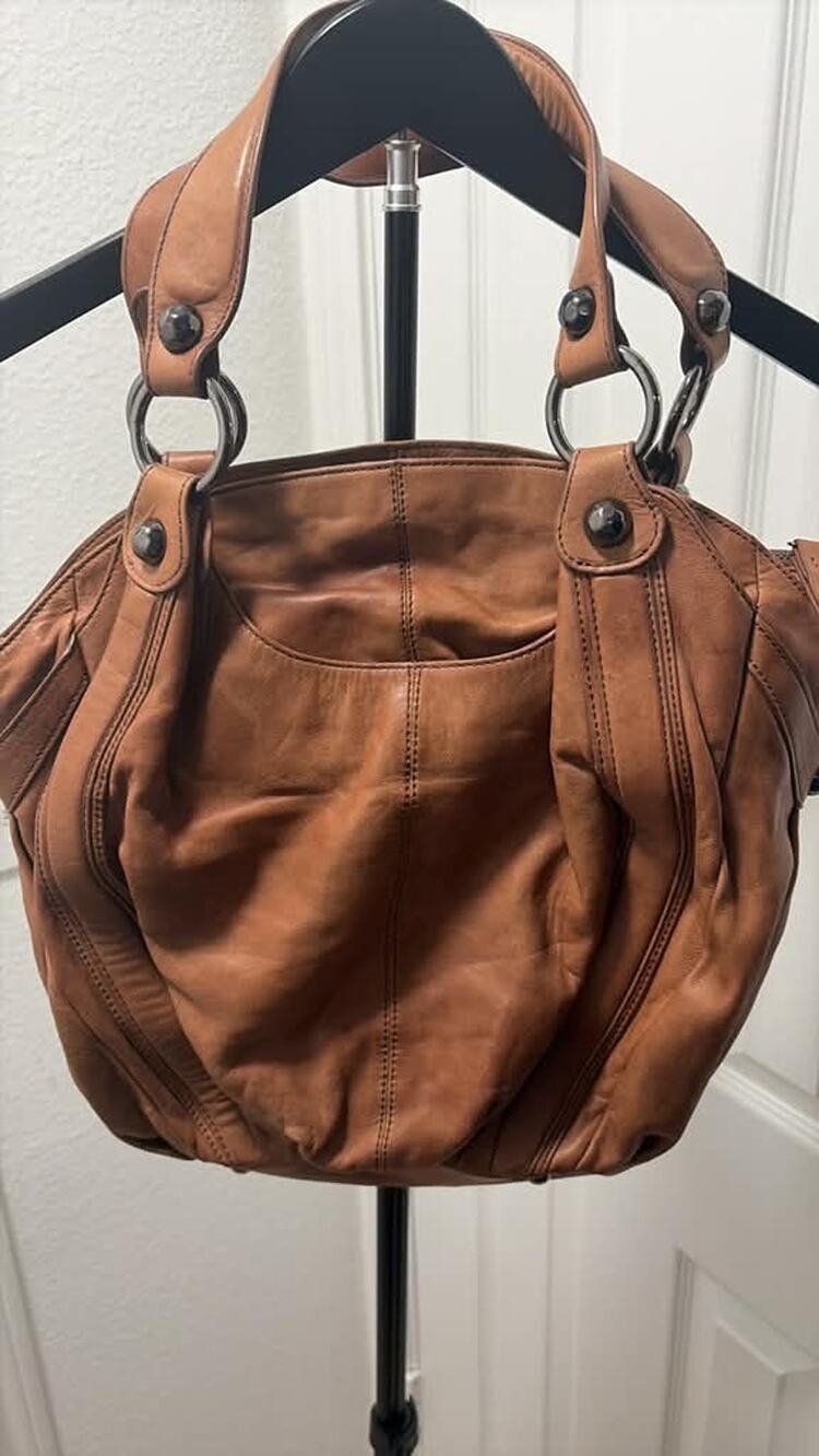 Sondra Roberts Leather Hobo Shoulder Bag Coganc Brown - Excellent